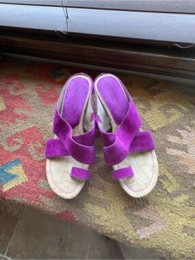 Donald J. Pliner Fuchsia Suede Slip-On Wedge Sandals